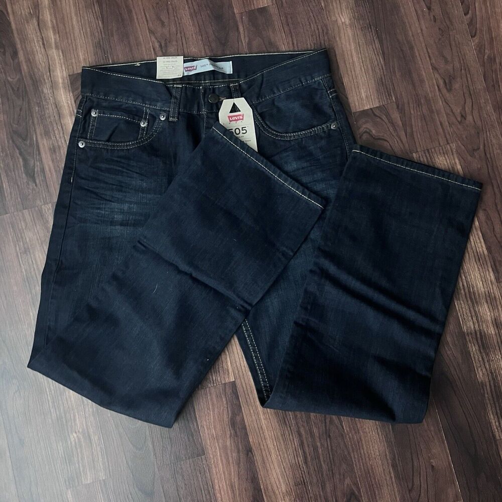 Levi's 505 Jeans Boys 16 Reg 28 x 28 Dark Wash Straight Leg NWT Denim Cotton